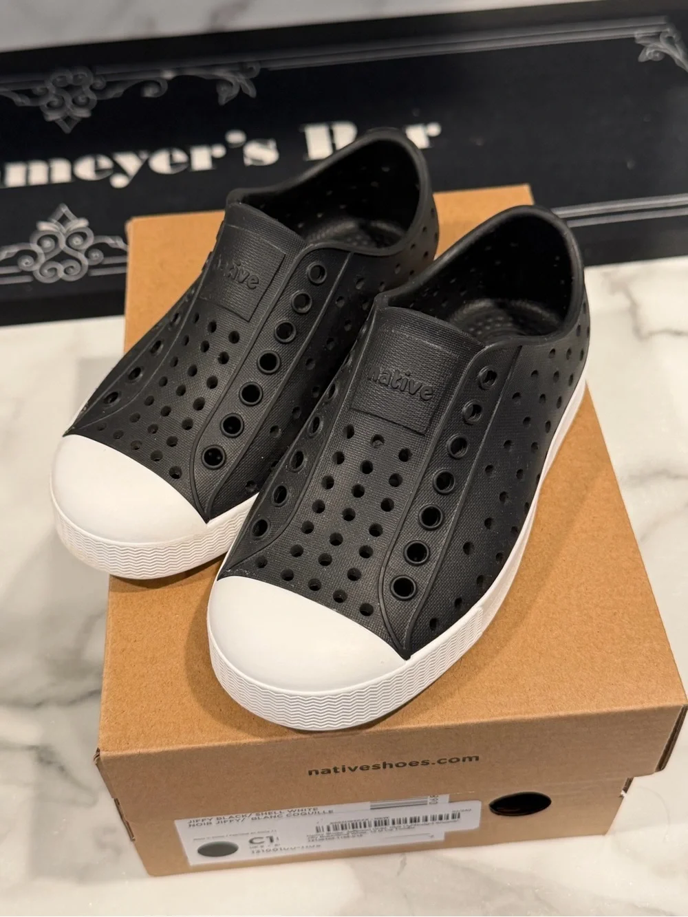 Native Jefferson Kids Water Shoes in Black and White